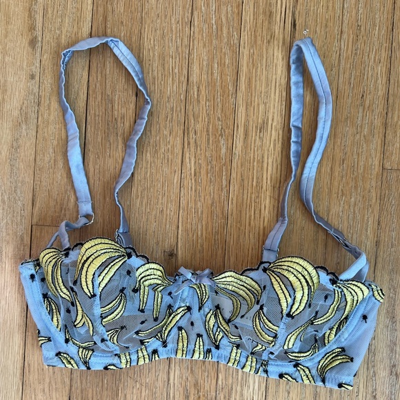 FLEUR DU MAL Fuller Cup Banana Embroidery Balconette Bra 32B - Picture 1 of 10